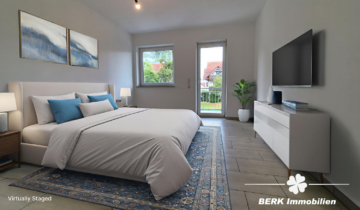 VERKAUFT – BERK Immobilien – lichtdurchflutete 3-Zimmer Wohnung in zentraler Lage von Mainaschaff - KI-generiertes Beispielfoto Schlafzimmer (115308)