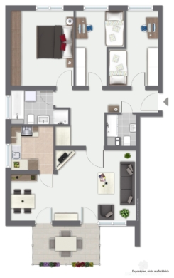 *VERKAUFT* BERK Immobilien – gepflegte und gut geschnittene 4-Zimmer-ETW in zentraler Lage von Kleinostheim - visualisierter Grundriss (115643)