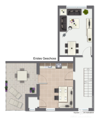 BERK Immobilien – Teilrenoviertes gemütliches Altstadthäuschen in zentraler Lage von Amorbach - Geschoss 1 - Mustereinrichtung (115549)