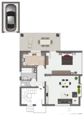 VERKAUFT – BERK Immobilien – Freistehendes Einfamilienhaus mit zwei Wohneinheiten und Garten im Herzen von Haibach - Grundriss EG (115797)